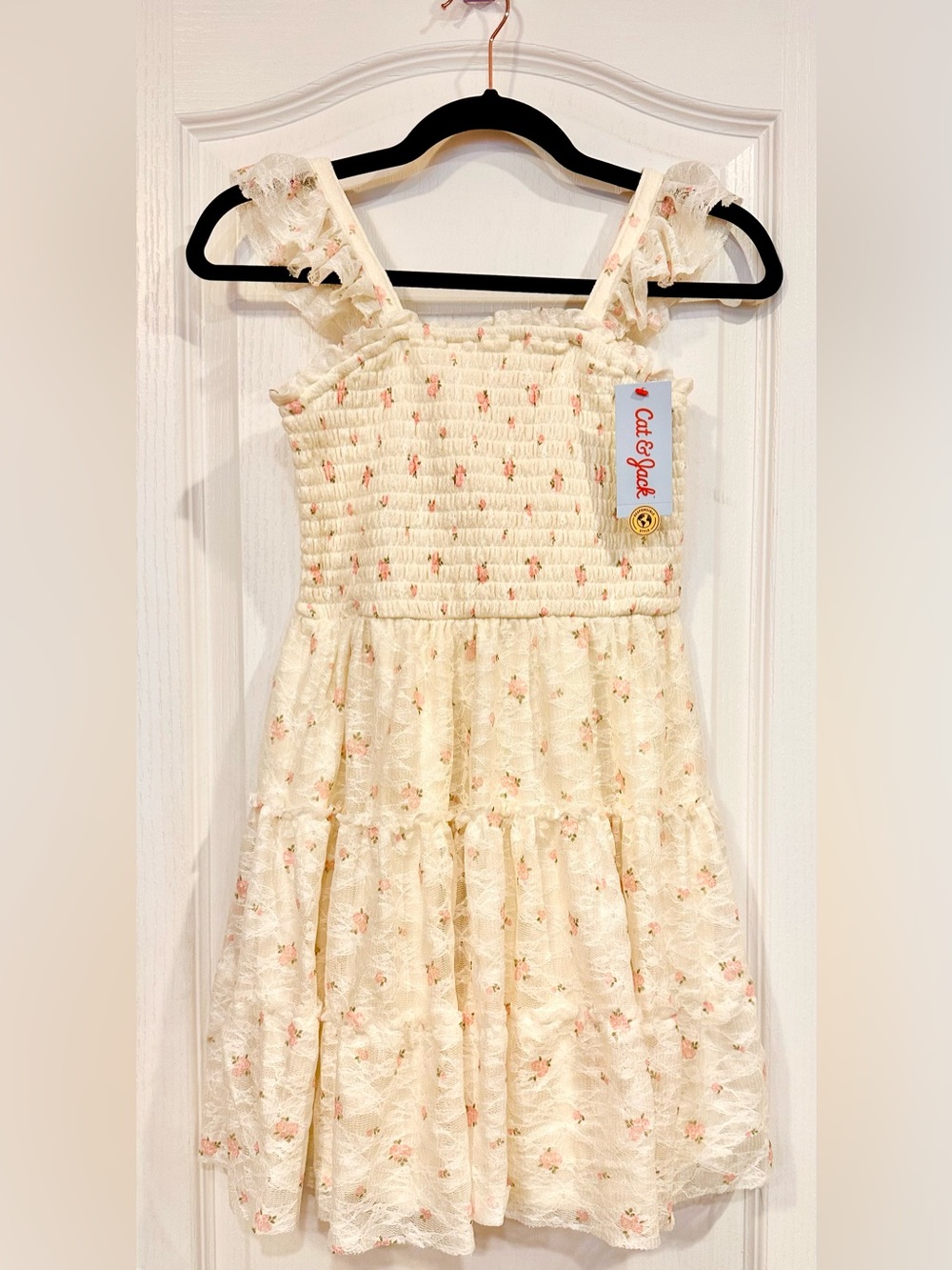 NWT CAT & JACK Cream Floral Lace Tiered Girls' Dress